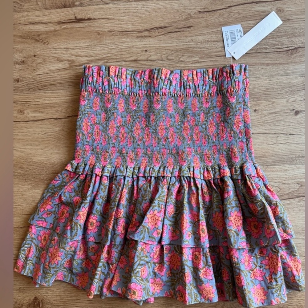 Charina Sarte 100% Cotton pink floral smocked mini skirt